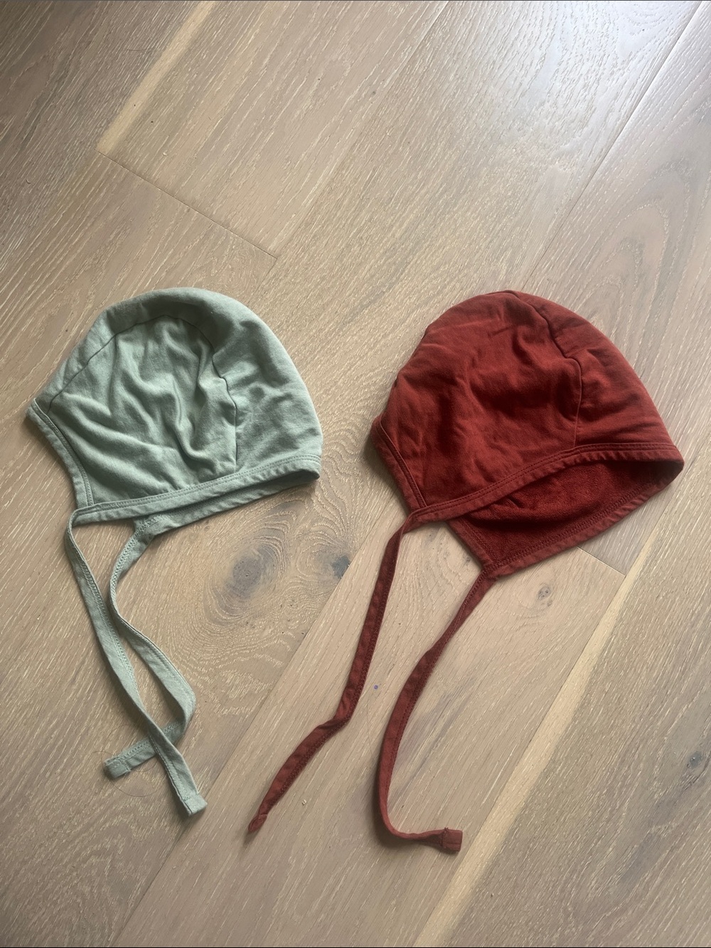 Jax and Lennon bonnet in Sage Green and Rust